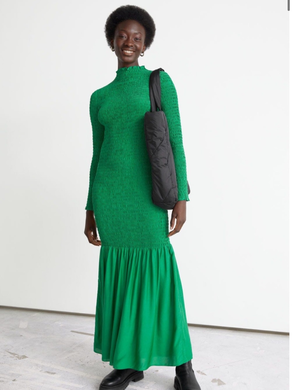 & Other Stories Stockholm Atelier Smocked Long Sleeve Maxi Dress Size 10 Holiday